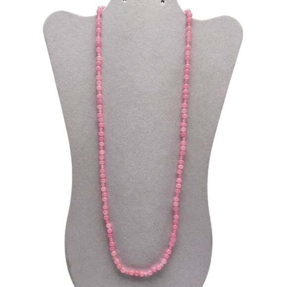 Pink Quartz Beaded Necklace With Round Beads Barrel Clasp 28 in - Picture 1 of 5